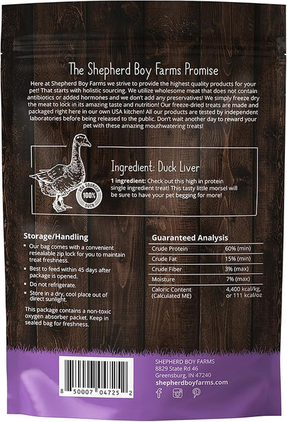 Freeze Dried Dog and Cat Treats, Duck Liver, All Natural Single Ingredient Freeze-Dried Dog Treat & Dog Snacks, Made in USA, High Protein, Essential Nutrition of Raw Dog Food, 3oz