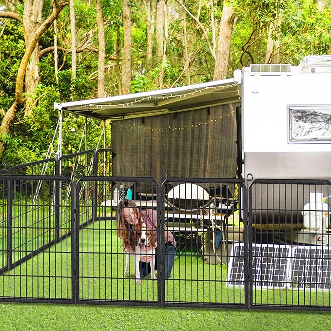 Dog Playpen Outdoor, 32" Height 34 Panels Pet Fence with Low Threshold Full Gate, Large Dog Fence Outdoor for Yard, Heavy Duty Pet Playpen Metal Play Pen Fence for RV Camping