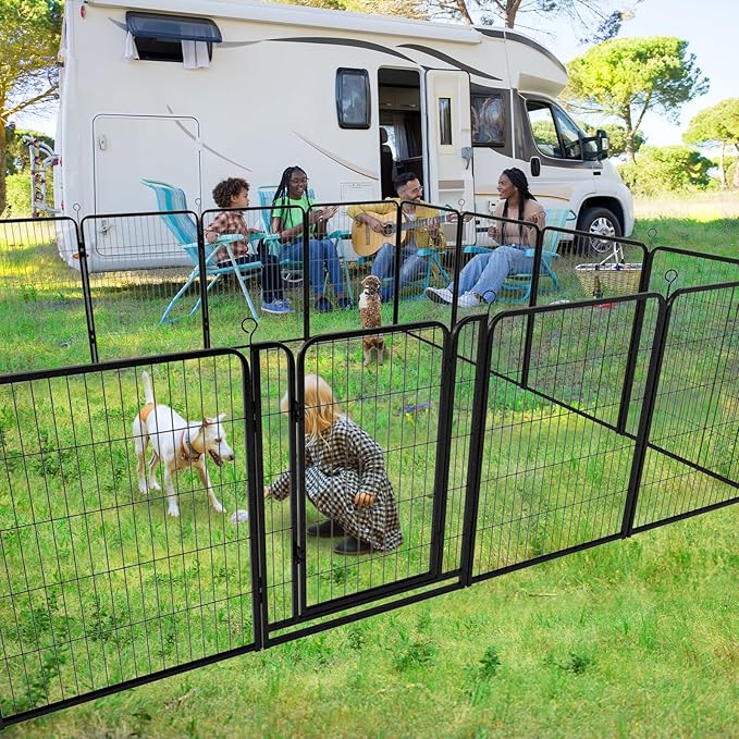 Dog Playpen Outdoor Extra Wide 16 Panels Heavy Duty Dog Fence 40" Height Anti-Rust with Doors Portable for RV Camping Yard, Total 42FT, 140 Sq.ft, Snowy Black