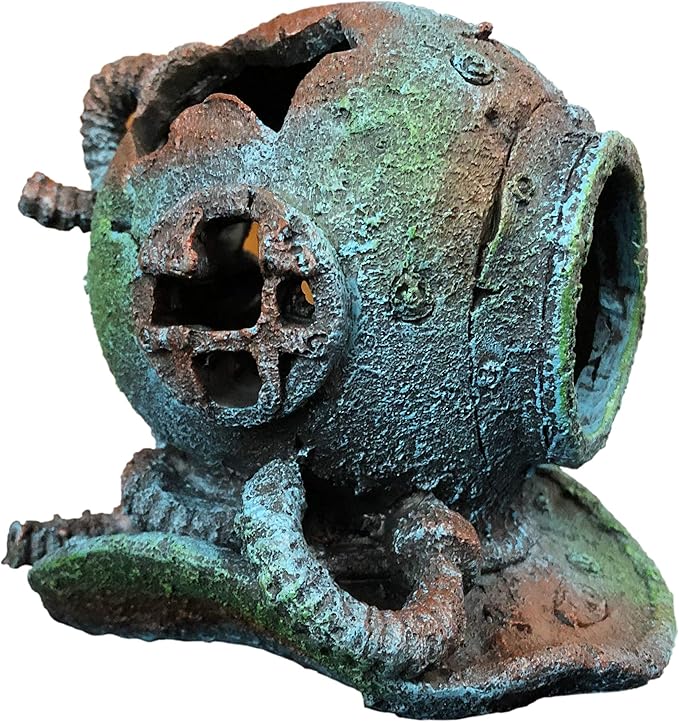 SLOCME Aquarium Sunken Submarine Helmet Decorations - Realistic Vintage Noah's Ark Shipwreck Fish Tank Decorations, Durable Resin Fish Tank Ship Accessories