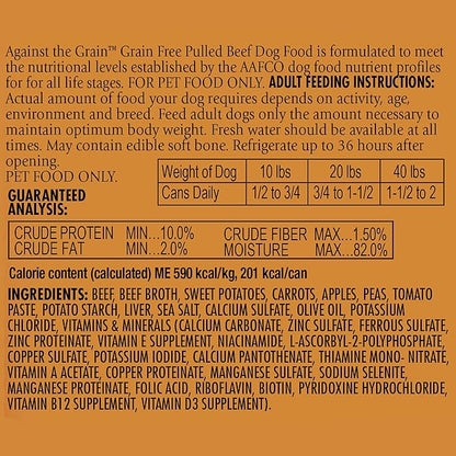 Against the Grain Hand Pulled Beef Canned Dog Food - 12, 12 oz Cans
