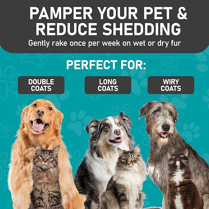 Maxpower Planet Pet Grooming Rake and Dematting Comb for Dogs - Dog Grooming Supplies, Undercoat Rake for Dogs & Cats - Extra-Wide Deshedding Dog Brush & Deshedder Comb for Long Hair - Reduce Shedding