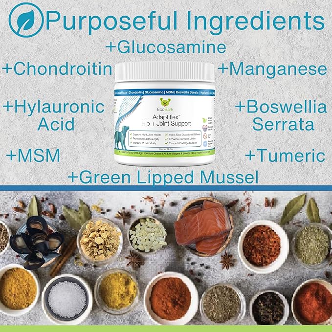 Adaptiflex Natural Joint Supplement for Dogs - Chondroitin, MSM, & Glucosamine for Dogs Hip and Joint Supplement - Aids in Joint Pain Relief - Hip and Joint Soft Chew Supplement for Dogs-Peanut Butter