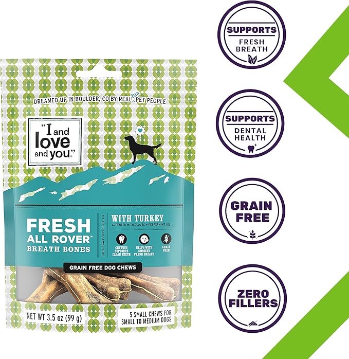 I and love and you Fresh all Rover Breath Bones - Sweet Potato - Dental Health Support, Grain Free, Filler Free, 5pk Size Small