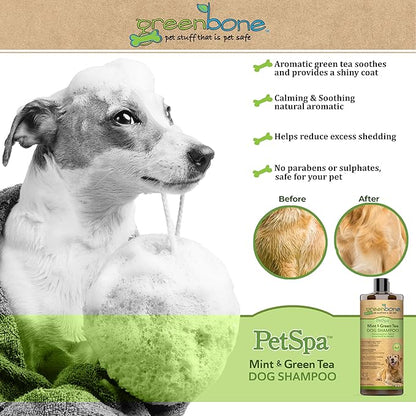 Pet Spa Mint & Green Tea Dog Shampoo - Calming, Soothing, Gentle Grooming Solution, 33 fl oz, Safe & Natural Formula