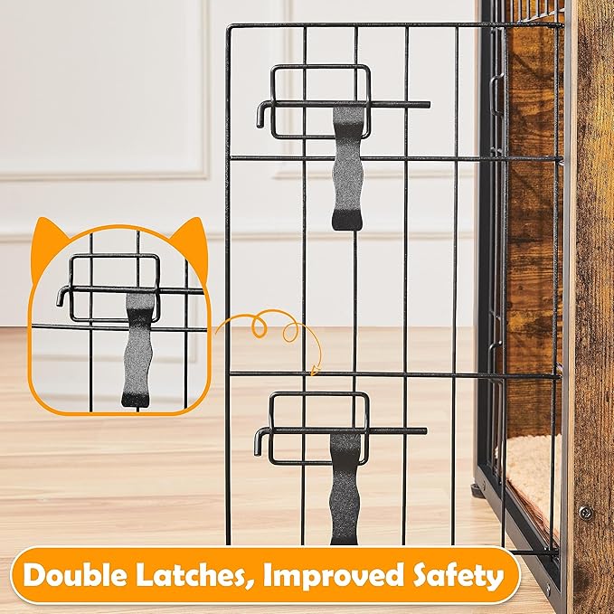 Yaheetech 27.5'' Dog Crate Furniture with Cushion Wooden Dog Crate with Double Doors/Adjustable Feet Side End Table for Small/Medium Dogs, 27.5" L x 20" W x 24" H