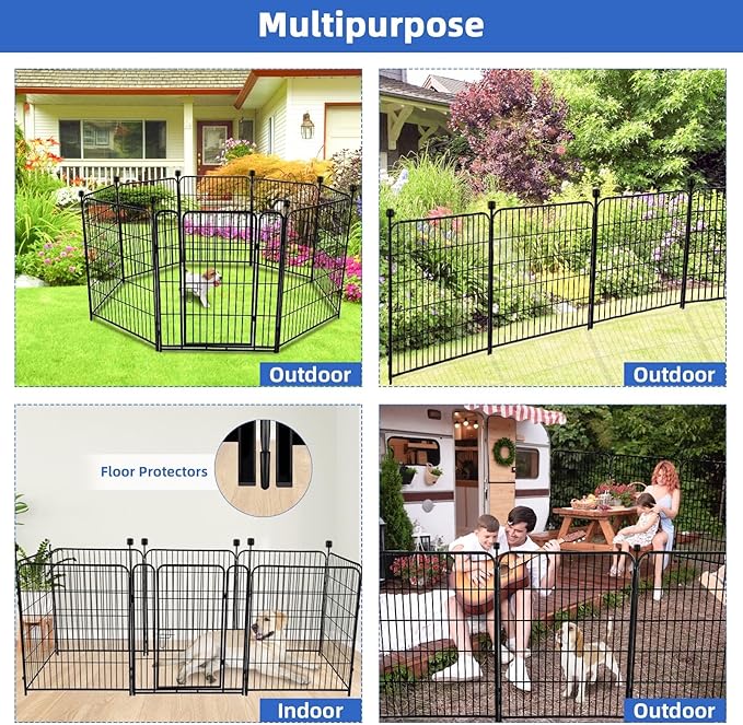 ADAVIN Tall Garden Fence, 48 in(H) 10 Panels Heavy Duty Iron Metal Animal Barrier Fence, Indoor or Outdoor Dog Playpen, Temporary Fence, No Dig Garden Border Fencing for Yard, Total 22.1 FT(L),Black