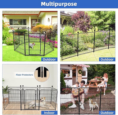 ADAVIN Tall Garden Fence Animal Barrier, 54 in(H) Dog Fence Outdoor for Yard, Wide Door Low Threshold 8 Panels Total 17.7 Ft(L) Dog Fencing,Temporary Fence for Medium/Large Petsï¼_o Gateï¼