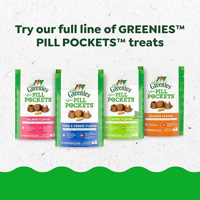 Greenies Feline Pill Pockets for Cats Natural Soft Cat Treats, Salmon Flavor, 3 oz. Pouch (85 Treats)