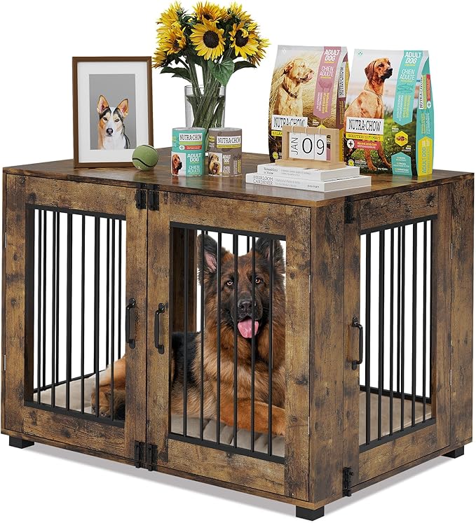 31.5" L Dog Crate Furniture, Stylish Dog Cage for Indoor Use, End Table Wooden Dog Kennel for Medium Dogs, Functional and Heavy Duty Dog Kennel Furniture