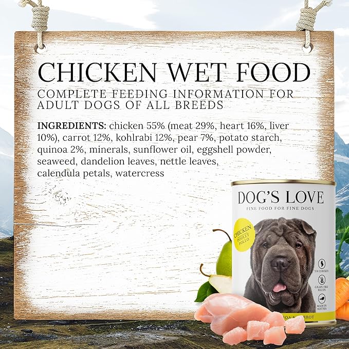 DOG'S LOVE Single Protein, Limited Ingredients, Ethically Sourced, Grain Free Wet Dog Food - Canned Soft Dog Food, Grain Free Dog Food for Your Dog - Premium Can Dog Food | 6 cans (14.1 Oz, Chicken)