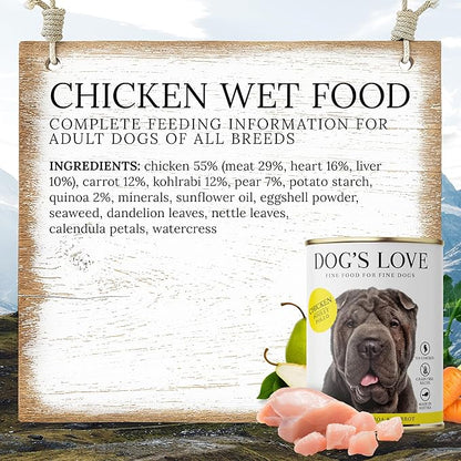 DOG'S LOVE Single Protein, Limited Ingredients, Ethically Sourced, Grain Free Wet Dog Food - Canned Soft Dog Food, Grain Free Dog Food for Your Dog - Premium Can Dog Food | 6 cans (14.1 Oz, Chicken)