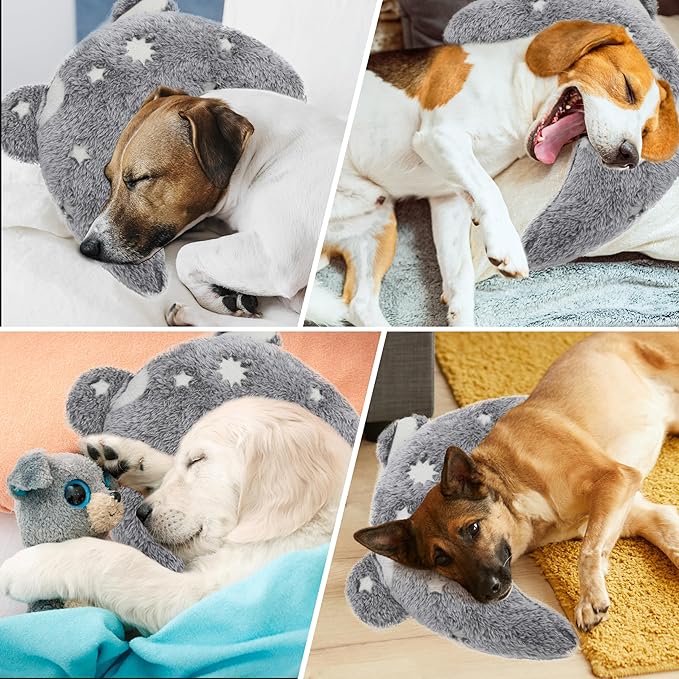 Pet Calming Pillow for Dogs, Soft U-Shaped Pillow Glow in The Dark, Joint Relief, Sleep Comfortably,Suit for Small, Medium, Large Dogs, Fluffy Pet Neck Pillow (S-Gray)