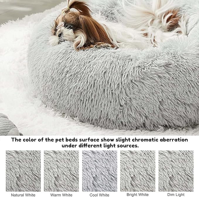 2021 Upgraded Western Home Round Dog Bed for Small Dogs, Calming Donut Cuddler Pet Bed,Fluffy Plush Faux Fur Cat Bed(24", Grey)