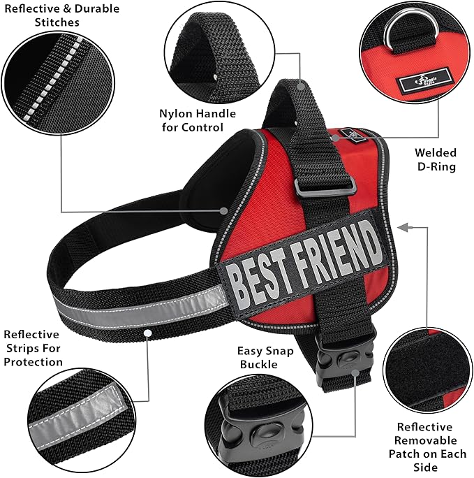 Doggie Stylz No Pull Dog Harness for Small, Medium, Large Dogs - Fully Adjustable - Reflective Best Friend Patches with Handle - No Choke Design - Dog Collars, Harnesses & Leashes - Pet Vest