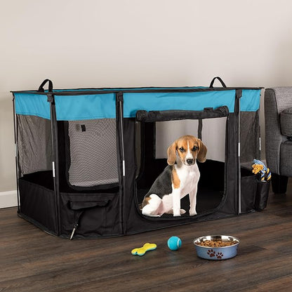 Dog Playpen - 43x34x23 Inch Puppy Kennel with Mesh Windows, Zippered Doors, and Storage Pockets - Portable Dog Play Pen Indoors/Outdoors for Small Animals by PETMAKER (Blue)