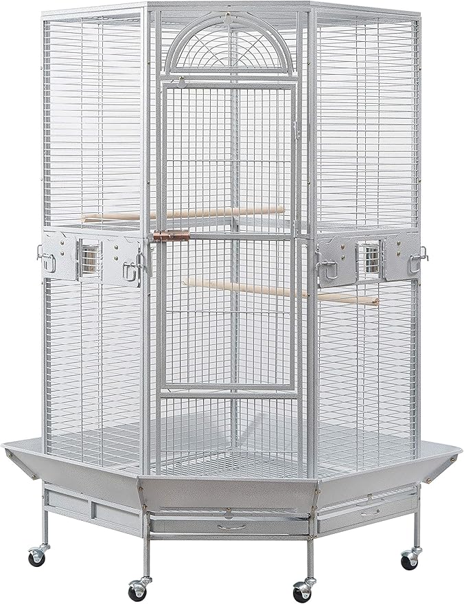 Seny Corner Bird Cage for Cockatiel Parakeet Black and White New (White)
