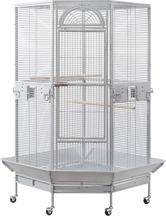 Seny Corner Bird Cage for Cockatiel Parakeet Black and White New (White)