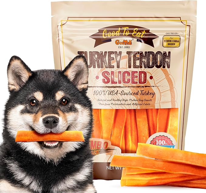 Gootoe Turkey Tendon Dog Treats 100% USA-Sourced, Natural Snack, Premium Training Chews, Hypoallergenic, Resealable Value Bag, for Medium Dogs, 7 Inch Slice Jumbo Pack, 1 lb (Pack of 1)