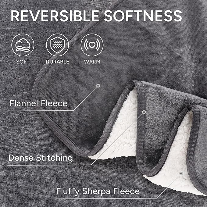 Waterproof Dog Blanket Bed Cover for Bed Couch Sofa, Liquid Pee Proof Pet Blanket Washable, Reversible Sherpa Fleece Blanket Furniture Protector for Medium Large Dogs Catsï¼_ray, 50"x 60"ï¼