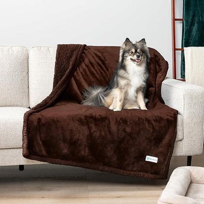 PetAmi WATERPROOF Dog Blanket for Medium Large Dog, Pet Puppy Blanket Couch Cover Protection, Sherpa Fleece Cat Blanket, Sofa Bed Furniture Protector Reversible Soft Plush Washable, 60x40 Brown Brown