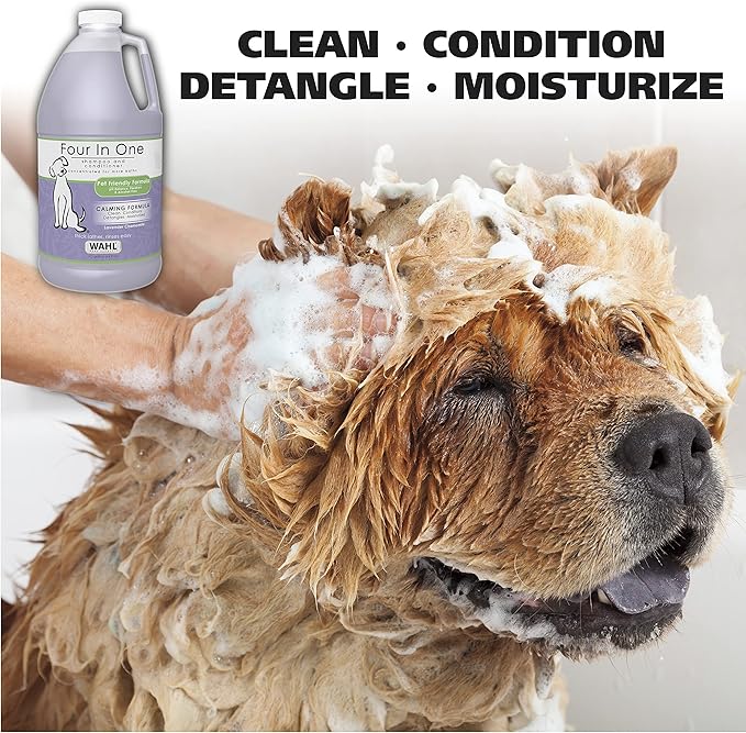 Wahl USA 4-in-1 Calming Pet Shampoo for Dogs  Cleans, Conditions, Detangles, & Moisturizes with Lavender Chamomile - Pet Friendly Formula  64 Oz - Model 821000-050