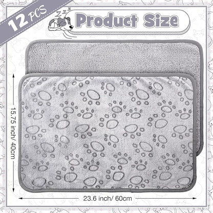 Tegeme 12 Pieces Pet Blanket Soft Fleece Dog Fluffy Doggie Warm Felt Throw Spring Cute Paw Print Puppy Kitten Sleep Mat Bed Covers for Cat(23 x 16 Inch,Gray)