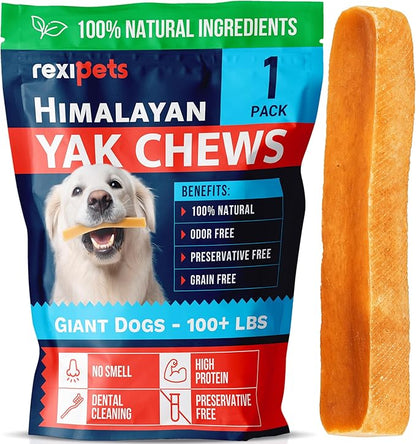 100% Natural Yak Cheese Himalayan Made Dog Chews All Breeds - Lactose Free Yak Chews for Small Medium & Large Dogs - Dental Cleaning Dog Chews for Aggressive Chewers - Long Lasting Odor & Gluten Free