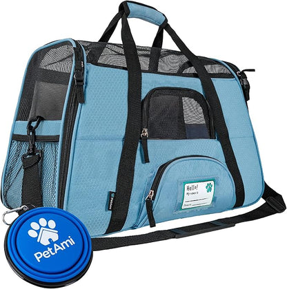 PetAmi Airline Approved Pet Carrier for Cat, Soft Sided Dog Carrier for Small Dogs, Cat Travel Supplies Accessories for Indoor Cats, Ventilated Pet Carrying Bag Medium Large Kitten Puppy, Large Blue