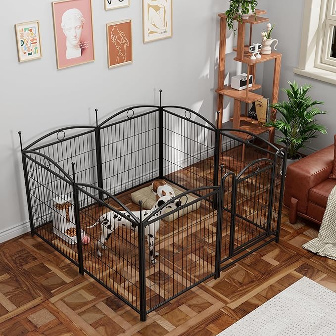 32" H Dog Crate Dog Playpen 8 Panels Furniture Heavy Duty Dog Fence Door with Side Openings,for Large Medium Small Dogs Indoor Outdoor Foldable Pet Exercise Pen,Black