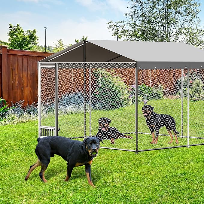 Dog Kennel Outdoor with Waterproof Canopy, Large Dog House with Feeding Doors, Large Dog Kennel Outdoor for Garden Backyard Courtyardï¼10_10_7FTï¼