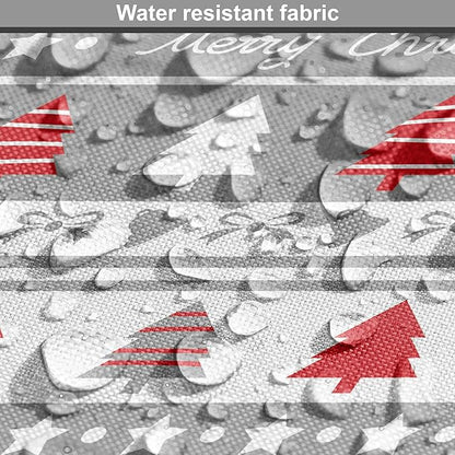 Ambesonne Christmas Dog Crate Cover, Xmas Border Deers Trees and Merry Christmas Lettering Bows Bells Image, Easy to Use Pet Kennel Cover for Medium Large Dogs, 36 Inch, Grey White and Red