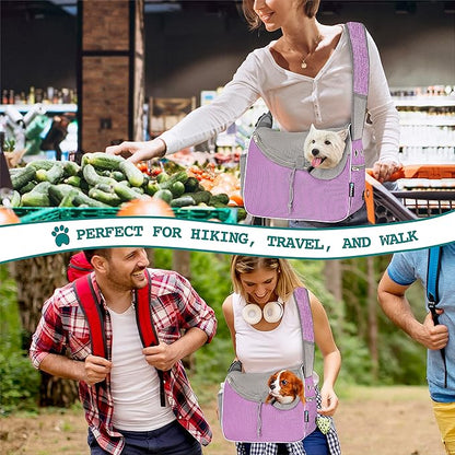 PetAmi Small Dog Sling Carrier, Soft-Sided Crossbody Puppy Carrying Purse Bag, Adjustable Sling Pet Pouch to Wear Medium Dog Cat Travel, Dog Bag for Traveling, Breathable, Poop Bag Dispenser, Purple