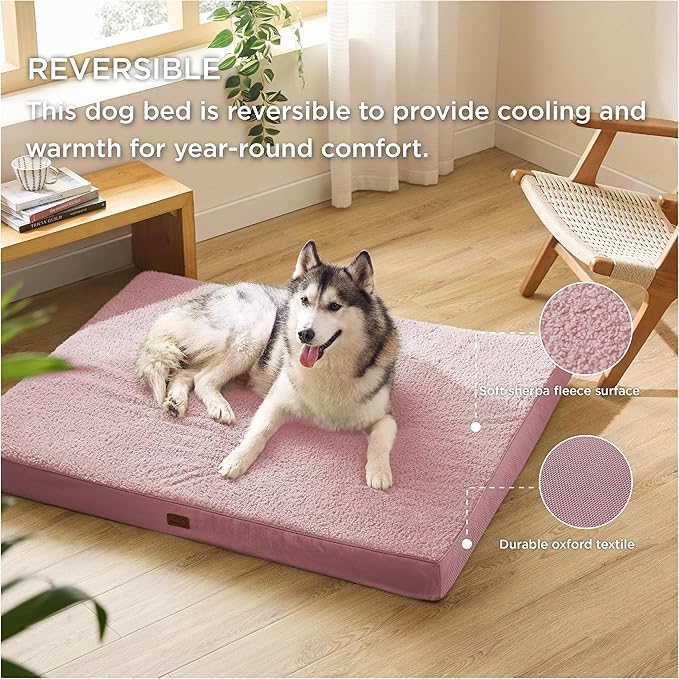 Bedsure Extra Large Dog Bed for Large Dogs - Jumbo Orthopedic Waterproof Dog Beds with Removable Washable Cover, Egg Foam Pet Bed Mat Pink