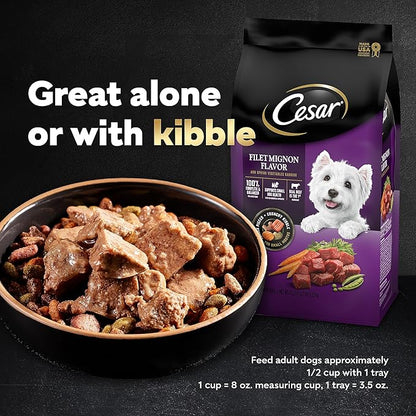 Cesar Wet Dog Food Loaf in Sauce Rotisserie Chicken, Filet Mignon, Angus Beef, and Ham & Egg Flavors Variety Pack, 3.5 oz. Easy Peel Trays (24 Count, Pack of 1)