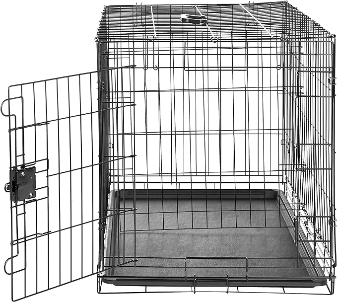 Amazon Basics Durable, Foldable, Collapsible, Portable Metal Wire Dog Crate with Tray, Single Door with Divider Panel, Easy to Assemble & Clean, 36 x 23 x 25 in, Black