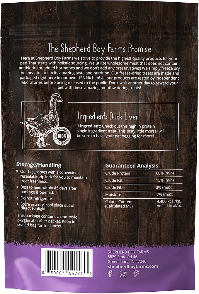 Freeze Dried Dog and Cat Treats, Duck Liver, All Natural Single Ingredient Freeze-Dried Dog Treat & Dog Snacks, Made in USA, High Protein, Essential Nutrition of Raw Dog Food, 8oz