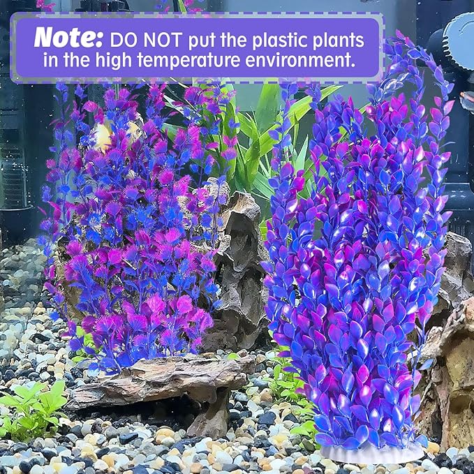 Hamiledyi Aquarium Plastic Plants Aquarium Decor Artificial Fish Tank Plants,Tall Fish Tank Decorations, Extra Large Aquarium Plant 23.6-inch Tall,2PCSï¼_urple Style Aï¼