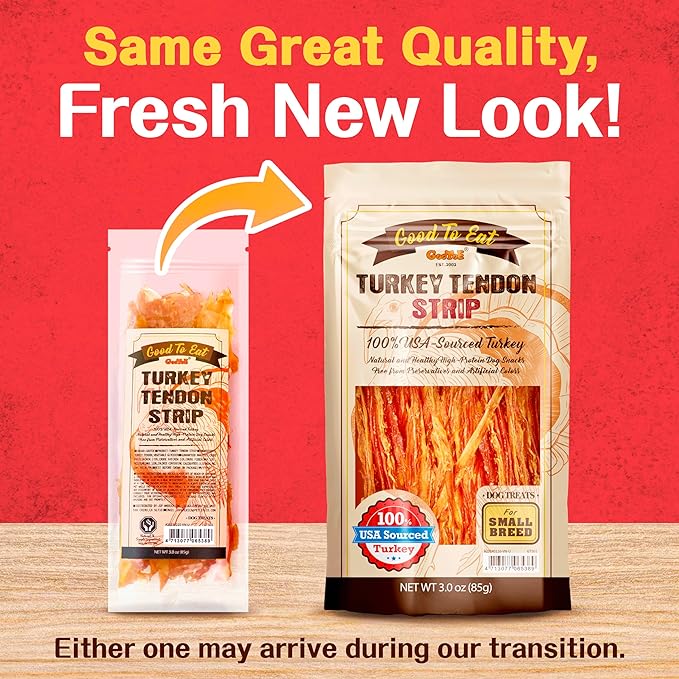 Gootoe Turkey Tendon Dog Treats  100% USA-Sourced, Natural Snack, Premium Training Chews, Hypoallergenic, Reseal Value Bags, Size for Small Dogs, Strip (Small) 3oz/Pack