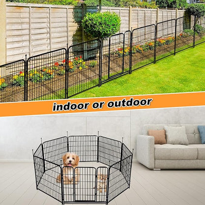 36 in(H) Garden Fence With Gate, Wide Gate Low Threshold, 8 Panels Total 17.7 ft(L) Heavy Duty Iron Animal Barrier Fence For Yard, Suitable For Indoor Or Outdoor Dog Fencing,Garden Border Fence