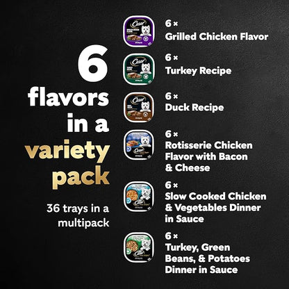 Cesar Wet Dog Food Poultry Lovers Variety Pack with Real Chicken, Turkey and Duck, 3.5 oz. Easy Peel Trays (36 Count, Pack of 1)