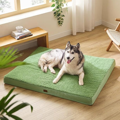 Bedsure Extra Large Dog Bed for Large Dogs - Jumbo Orthopedic Waterproof Dog Beds with Removable Washable Cover, Egg Foam Pet Bed Mat Green