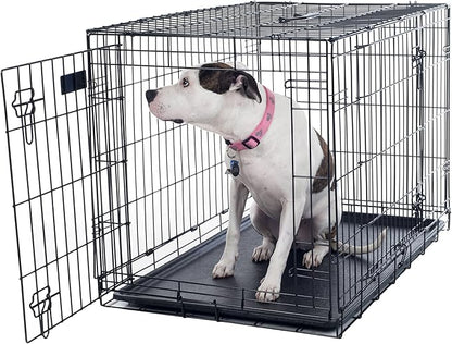 36-inch Dog Crate - Double Door Pet Kennel with Divider Panel - Foldable Dog Cage with Carry Handle for Portability and Storage by PETMAKER (Black)