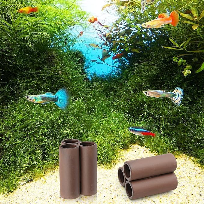 2 pcs Ceramic Fish Tank Accessories, Fish House, Aquarium Hideout, Swim Holes Aquatic, Aquarium Cave, Ceramic Decoration for Freshwater and Saltwater Fish Tank (Pipe)