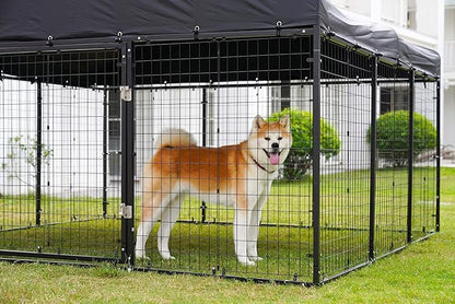 354" x 118" Large Outdoor Dog Enclosure,Heavy Duty Dog Cage with Roof,Galvanized Steel Dog Kennel Fence with Double Safety Locks
