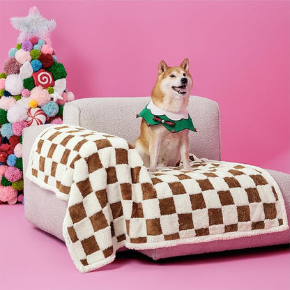 Lesure Waterproof Dog Blanket for Large Dogs - Washable Double Sided Dog Blankets with Warm Jacquard Shag and Soft Sherpa Fleece, Pet Cat Blanket for Couch Protection, 3D Textured Checks, Brown