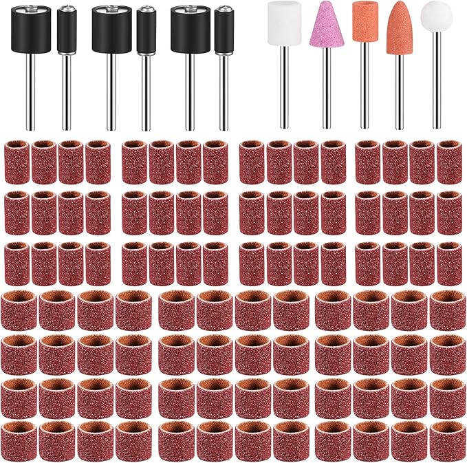 Kajaia 96 Pcs Dog Nail Grinder Replacement Kit Sanding Drum Set with Grit Sanding Bands Pet Smoother Claw Care Pet Nail Grinder Dog Claw Trimmer Grooming Tool Supplies (100 Grit)