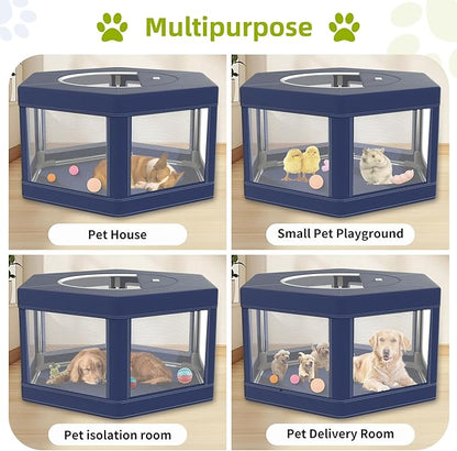 Dog Playpen 45x45 Inch, Hexagonal Type Puppy PlayPen with Gate for Puppies, Cat, Pet PlayPen with Roof for Outdoors & Indoors, Thickened Fabric, Safe & Sturdy Dog Fence