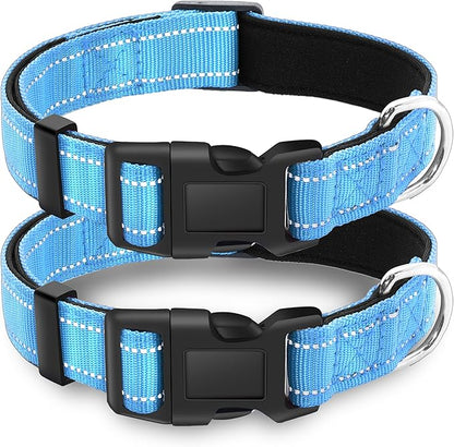 2 Pack Reflective Dog Collar with Safety Locking Buckle, Adjustable Soft Breathable Comfortable Nylon Pet Collar for Small, Medium and Large Dogs, SkyBlue, S