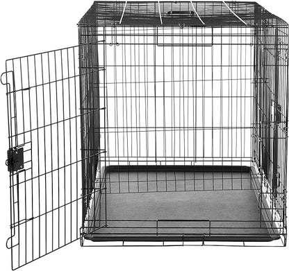 Amazon Basics Durable, Foldable Metal Wire Dog Crate with Tray, Double Door, 48 x 30 x 32.5 in, Black